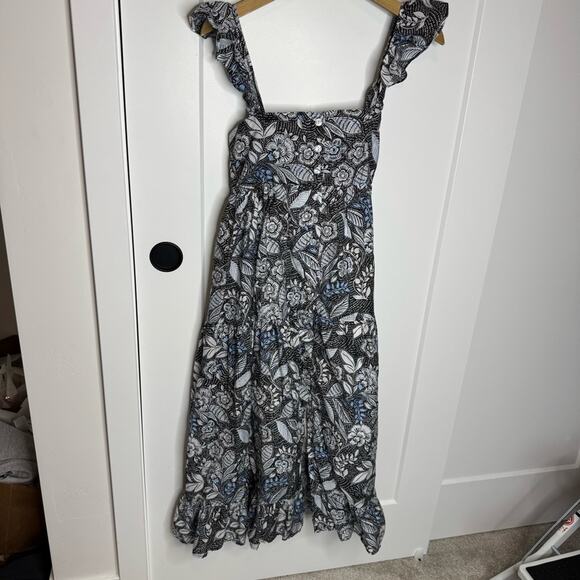Summersalt Floral Print Ruffle Smocked Button Down Midi Summer Dress Size Small - Picture 2 of 6